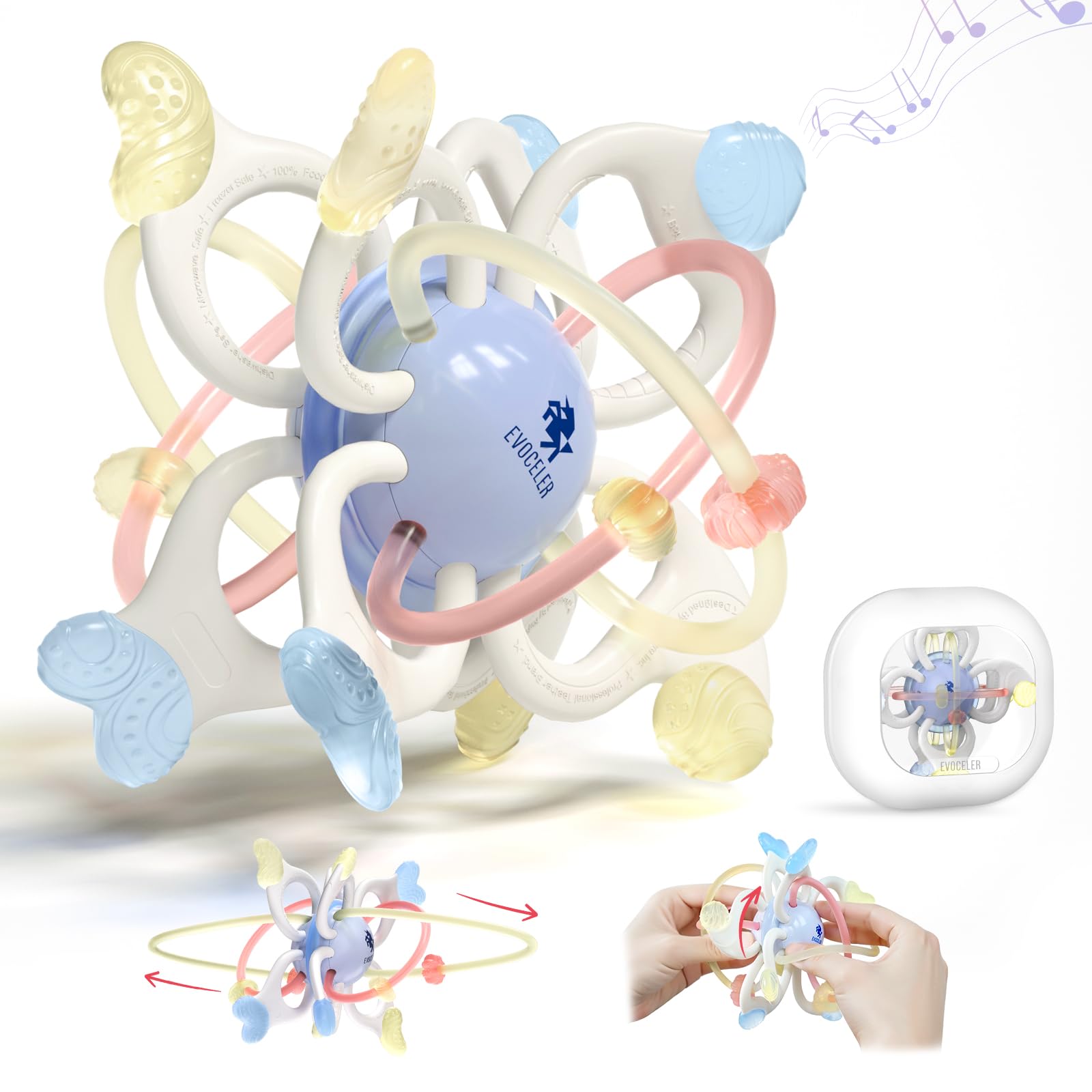 Evoceler Baby Teething Toys Ball 6-in-1 Silicone