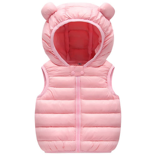 AIWUHE Baby Boys Girls Hooded Puffer Vest Winter Lightweight Sleeveless Bear ears Zipper Up Jacket Pink 80