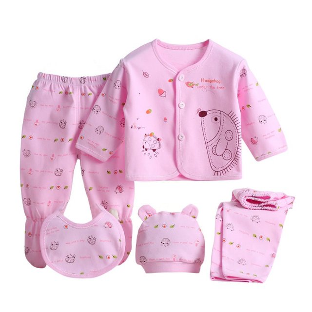 0-3 Months Newborn Baby Clothing Set - 5pcs Cotton Suits