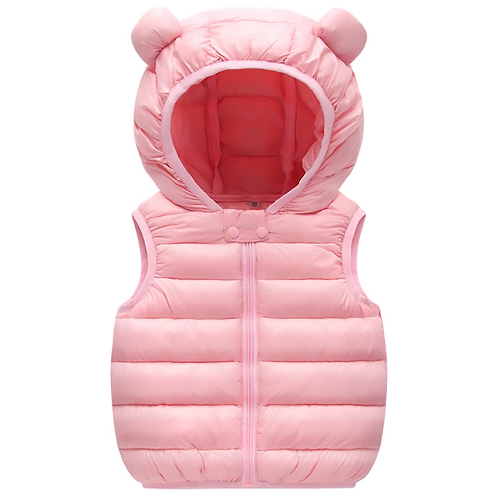 AIWUHE Baby Boys Girls Hooded Puffer Vest Winter Lightweight Sleeveless Bear ears Zipper Up Jacket Pink 80