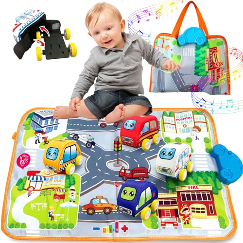 Sound Playmat & Soft Pull-Back Car Set | Washable & Battery-Free