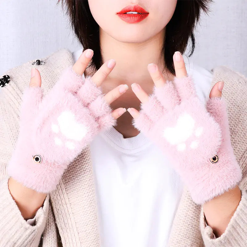 Winter Cat Claw Knit Gloves