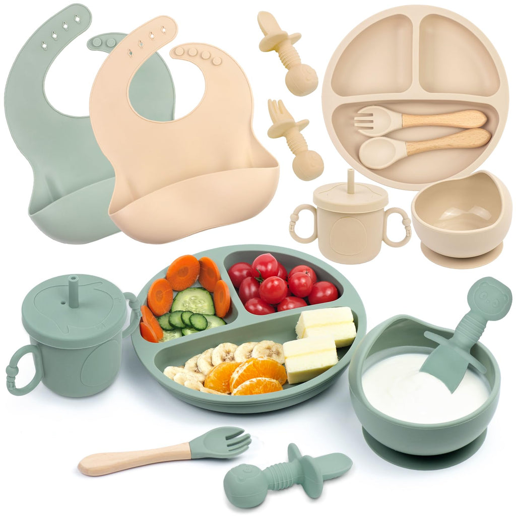 16-Piece Silicone Baby Feeding Set | 2 Full Sets with Suction Plates & Bowls