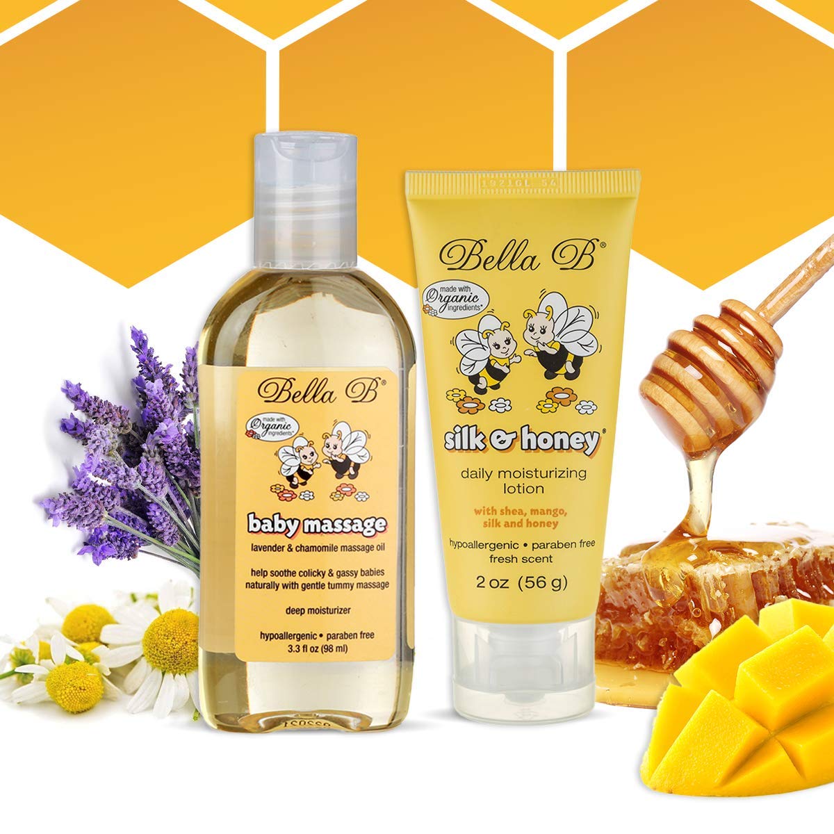 Bella B Baby Skincare Set | Organic Massage Oil & Silk & Honey Lotion